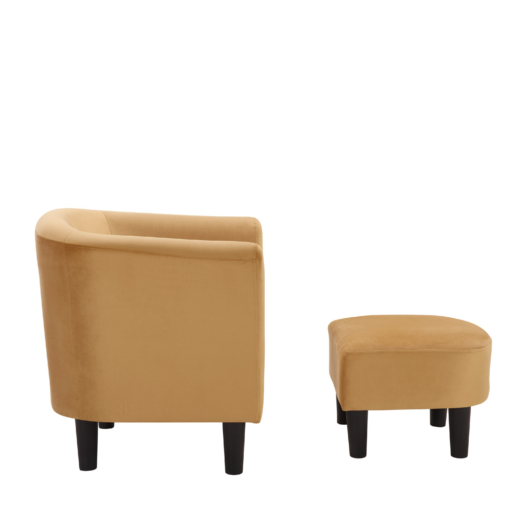 Velvet Accent Chair With Ottoman, Modern Barrel Chair Armchair For Living Room, Bedroom, Yellow_maomaolike.com